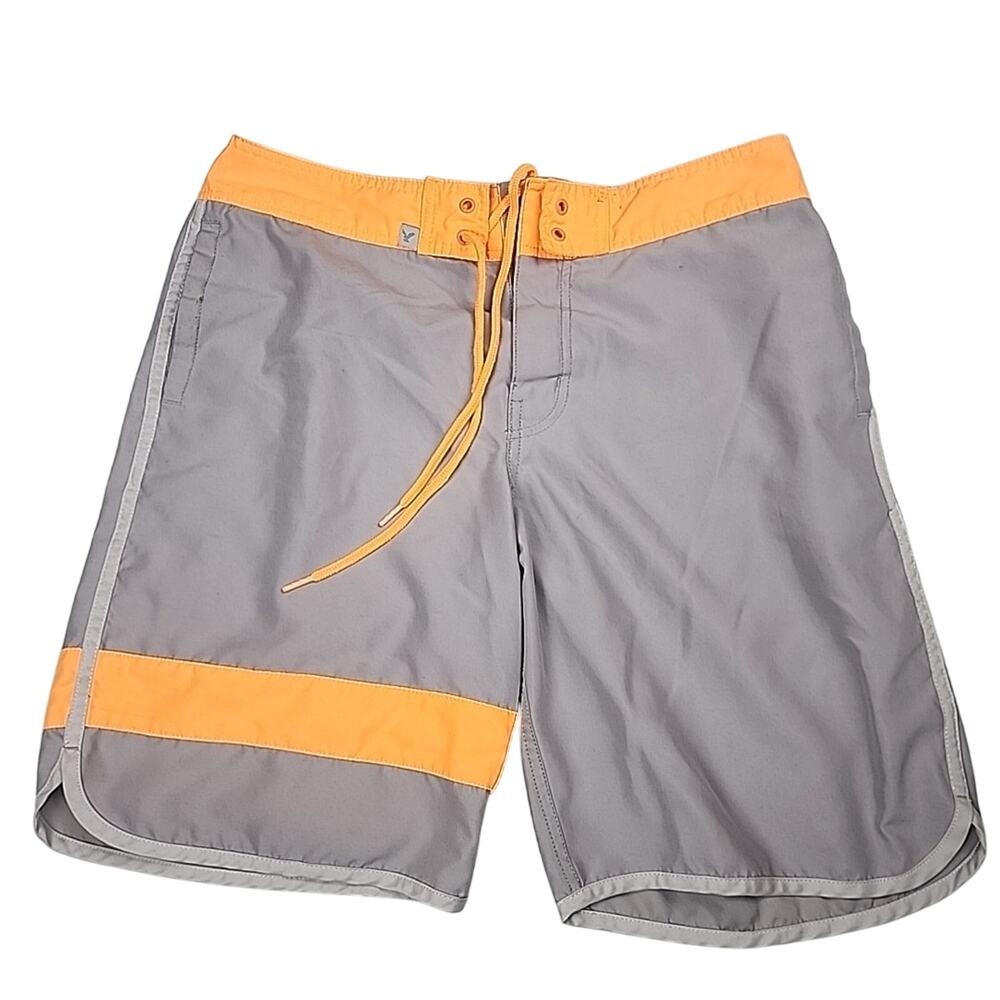 AMERICAN EAGLE OUTFITTERS Men's Gray/Orange Pull-On Swimtrunks SZ M